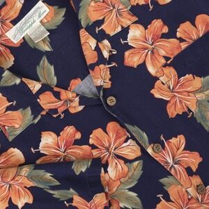 Pineapple Moon Shirt Mens 2XL Blue Floral Hawaiian Short Sleeve Silk Aloha Camp